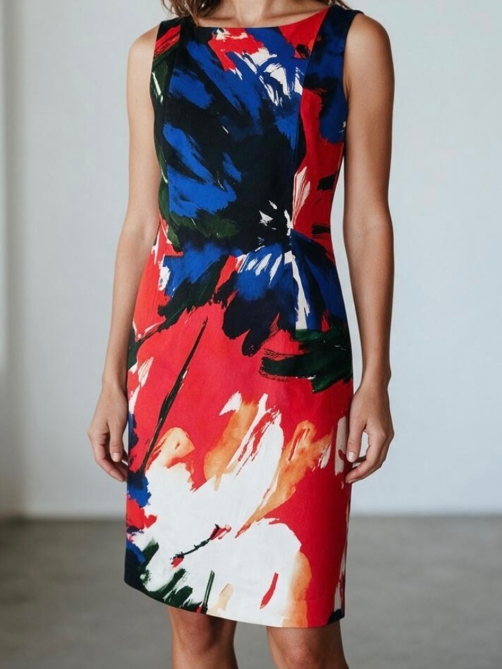 Lafayette 148 New York Abstract Expressionist Floral Sheath Dress - Size 8